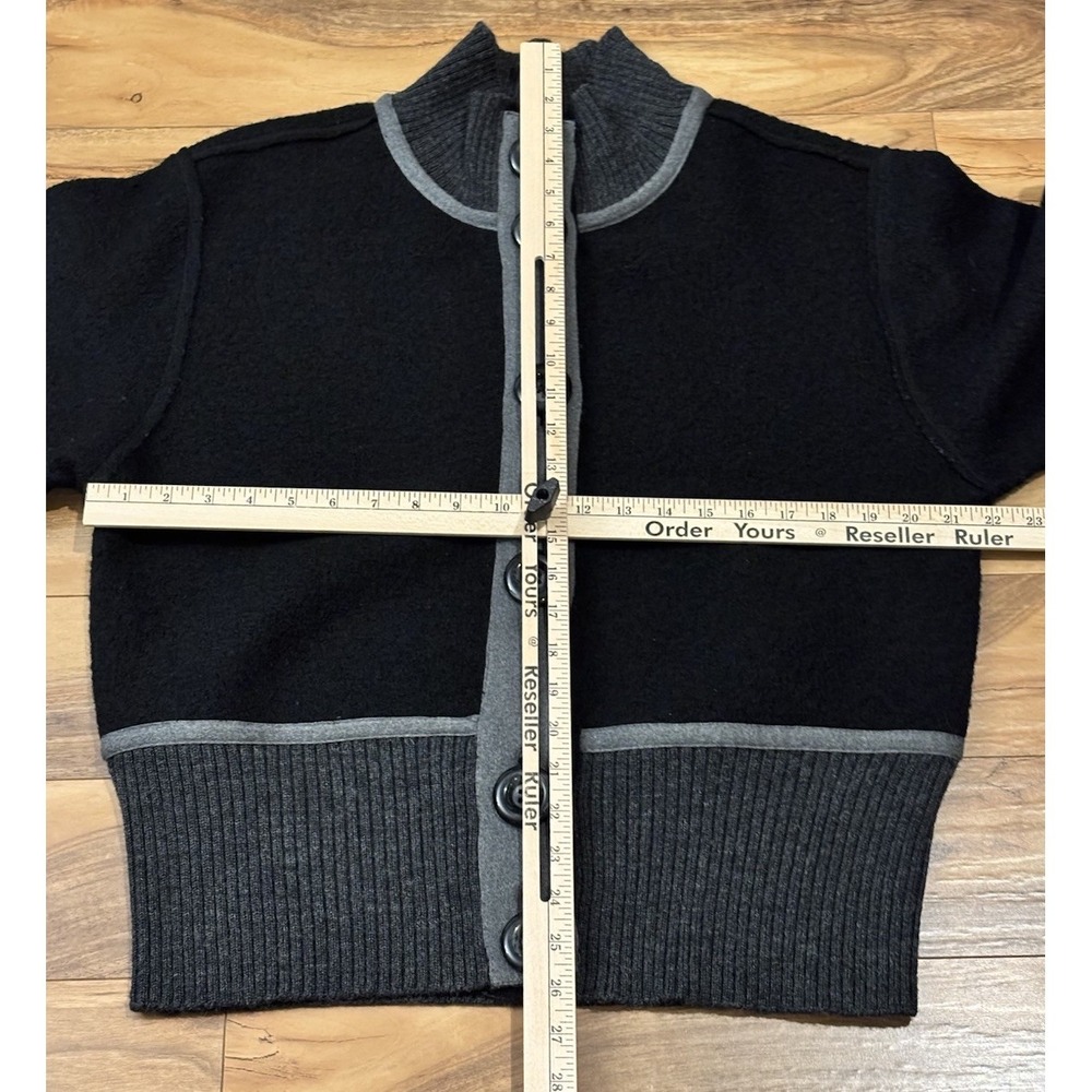TRIBAL Womans L Black Boucle Wool Cardigan Large Buttons Stand Up Collar Stretch - Picture 6 of 7